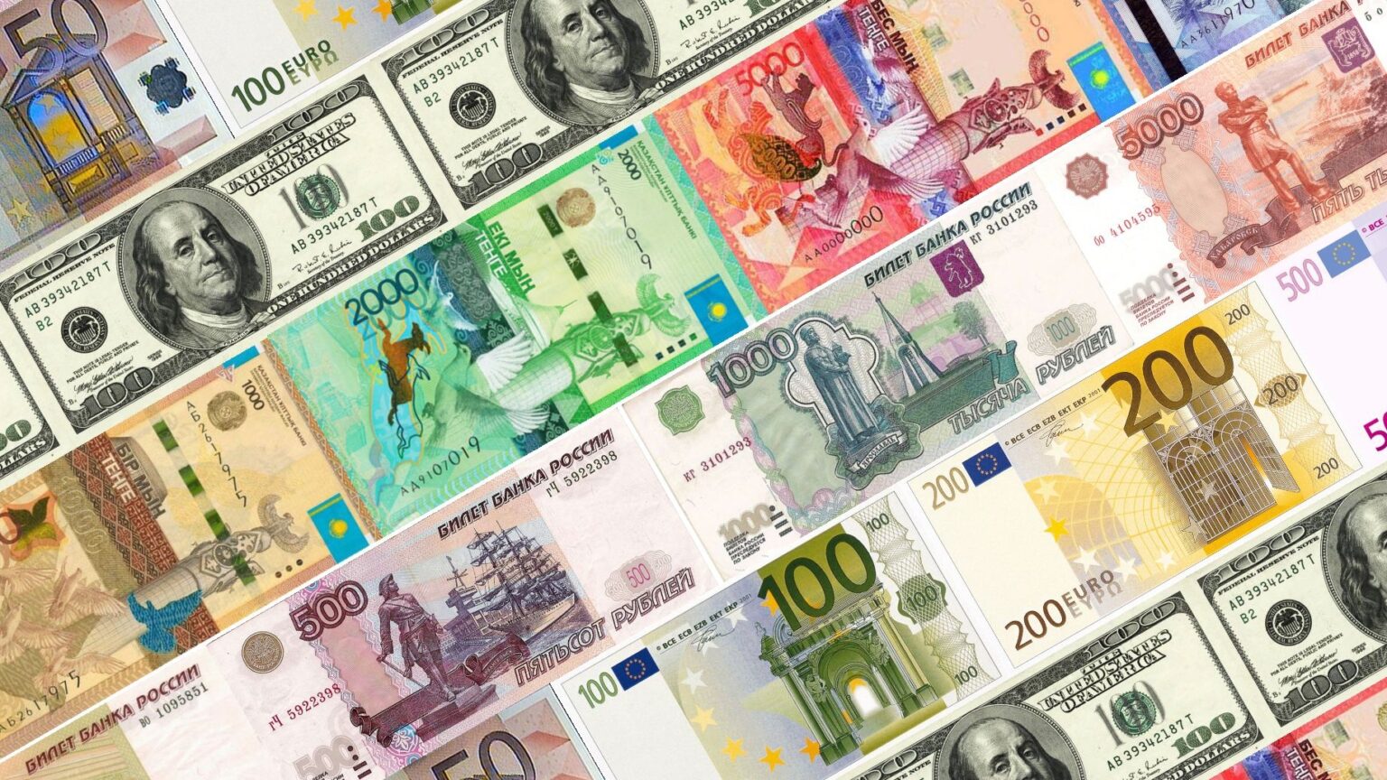 Доллар, рубль, евро на фон